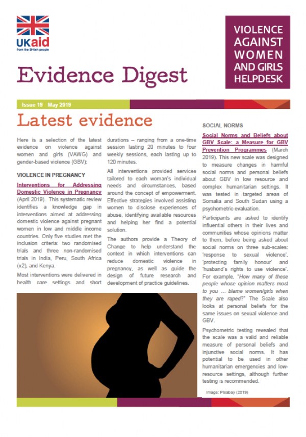 Violence against women and girls: Evidence digest May 2019